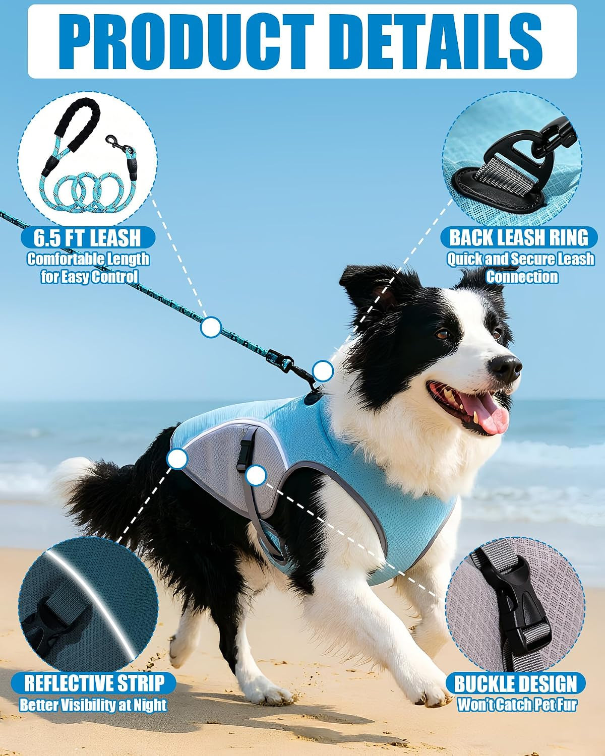 Dog Cooling Vest with 6.5FT Leash, UPF50 Breathable Lightweight Heat Relief Vest for Small & Large Dogs, Hot Weather Summer Outdoor Walking Hiking