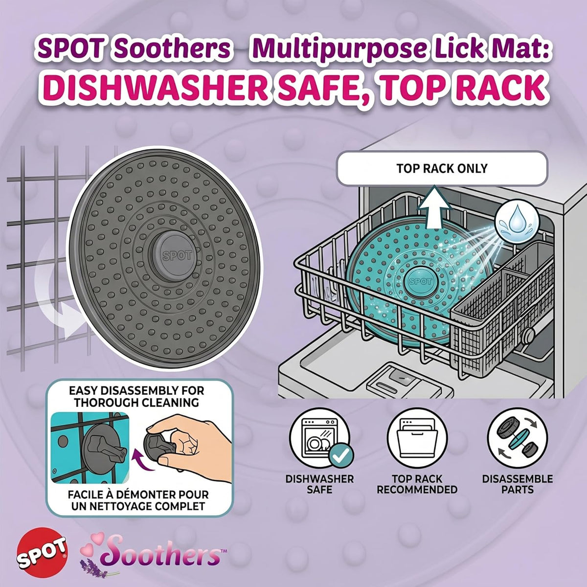 Soothers Multipurpose Dog Lick Mat - 6In Slow Feeder & Crate Enrichment Toy for Small & Medium Dogs and Puppies, Food-Grade Rubber, Dishwasher Safe, Anxiety & Boredom Relief