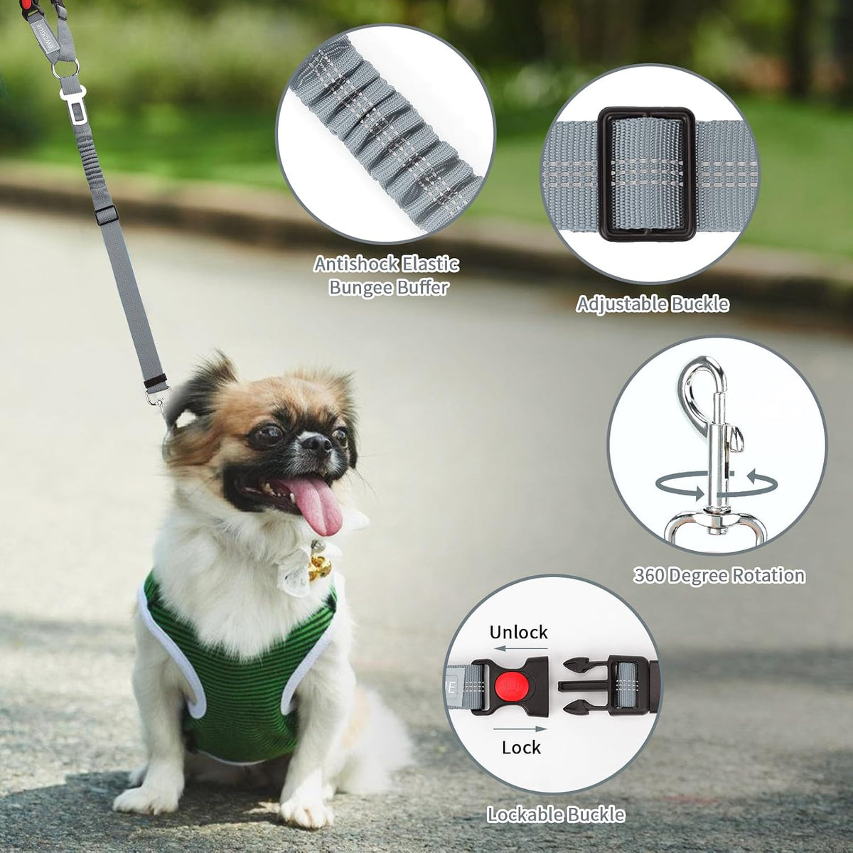 Dog Seat Belt for Car, Headrest Restraint Reflective Bungee, 1 Pack