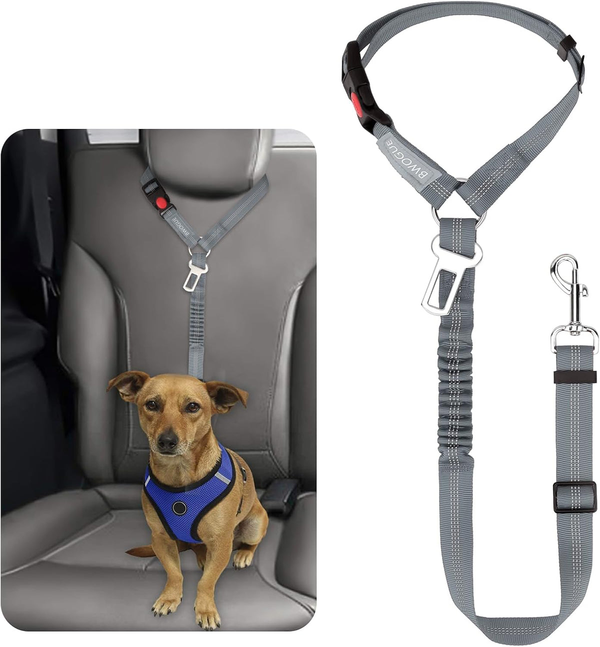 Dog Seat Belt for Car, Headrest Restraint Reflective Bungee, 1 Pack