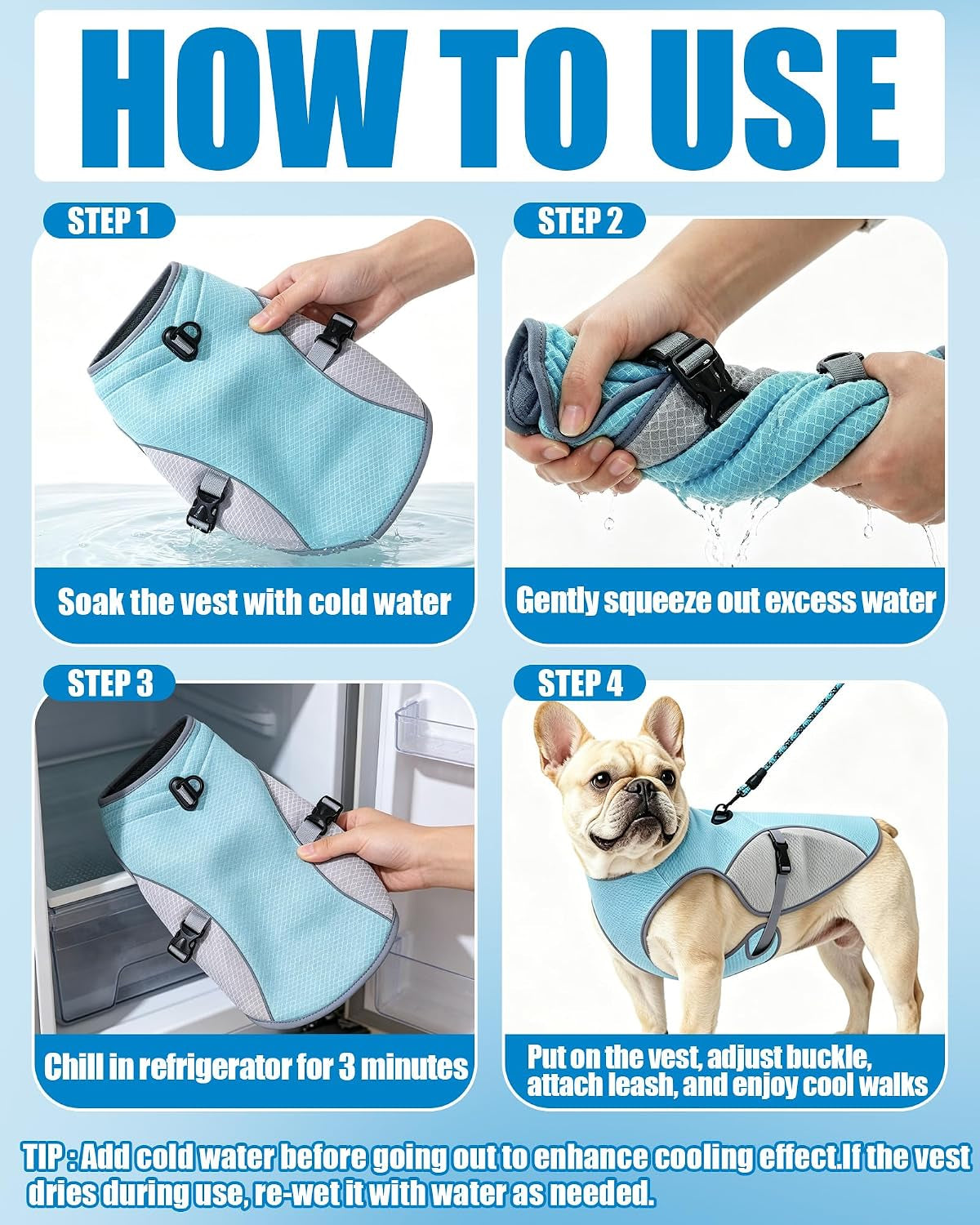 Dog Cooling Vest with 6.5FT Leash, UPF50 Breathable Lightweight Heat Relief Vest for Small & Large Dogs, Hot Weather Summer Outdoor Walking Hiking
