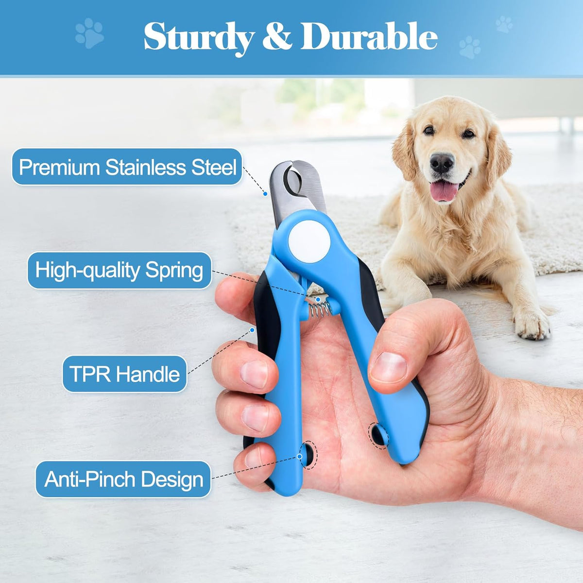 Heavy Duty Dog Nail Clippers and Trimmers, Professional Pet Nail Clippers with Nail File for Dogs Cats Small Animal, Claw Clippers with Safety Guard to Prevent Over-Cutting, Blue