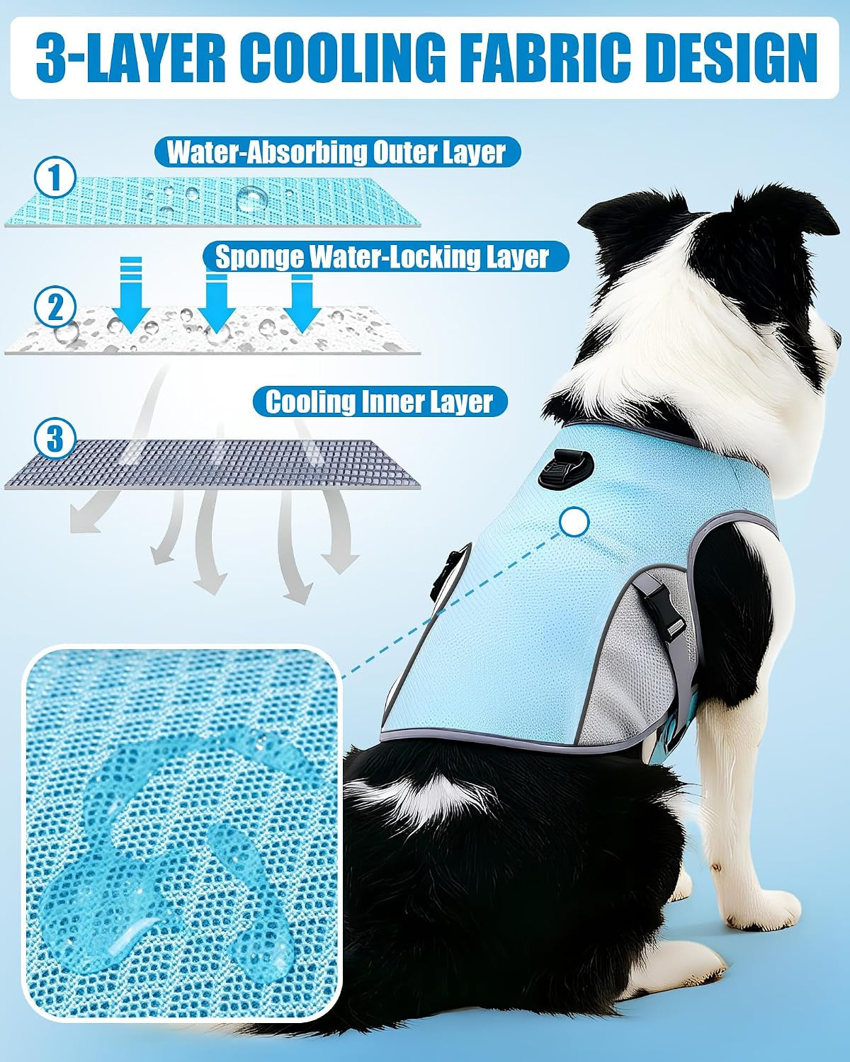 Dog Cooling Vest with 6.5FT Leash, UPF50 Breathable Lightweight Heat Relief Vest for Small & Large Dogs, Hot Weather Summer Outdoor Walking Hiking