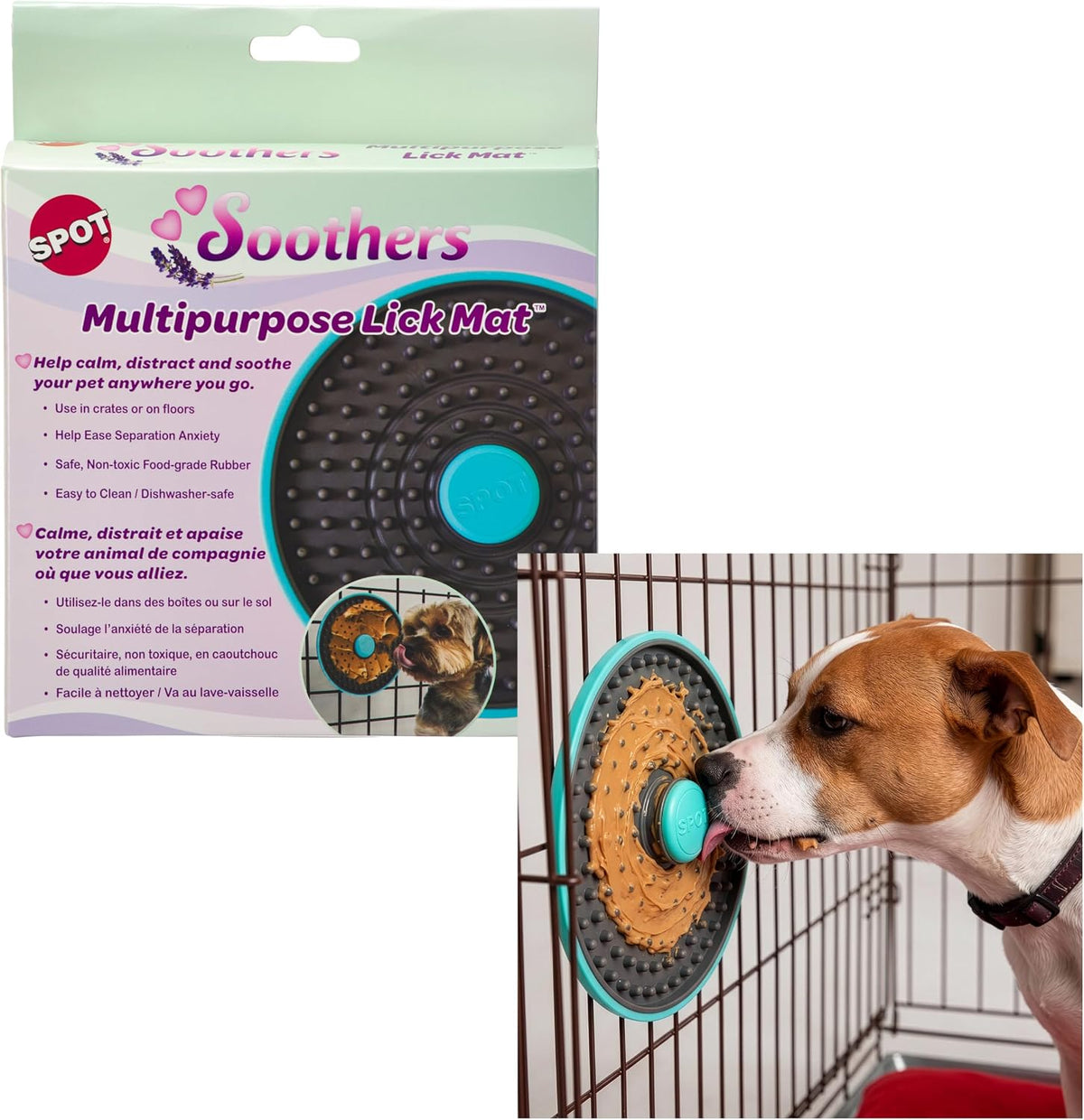 Soothers Multipurpose Dog Lick Mat - 6In Slow Feeder & Crate Enrichment Toy for Small & Medium Dogs and Puppies, Food-Grade Rubber, Dishwasher Safe, Anxiety & Boredom Relief
