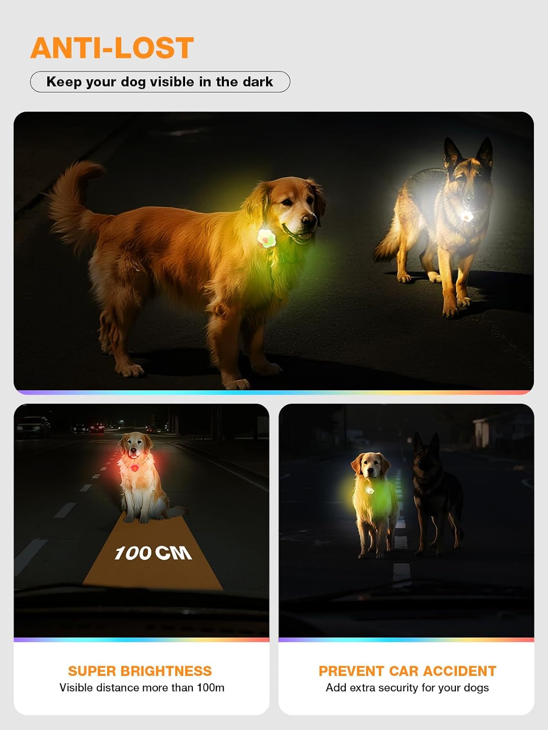 Light up Dog Collar - Dog Collar Lights for Night Walking - Dog Collar Lights Clip on - Waterproof Rechargeable Clip-On Design, 17-Hour Battery Life