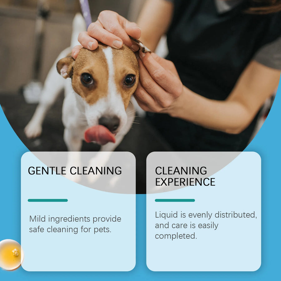 Pet Ear Cleaner for Dogs & Cats, Gentle Ear Care Solution Helps Remove Wax & Odor Cleansing Dirt Soothing Pet Ear Care Sol 120ML