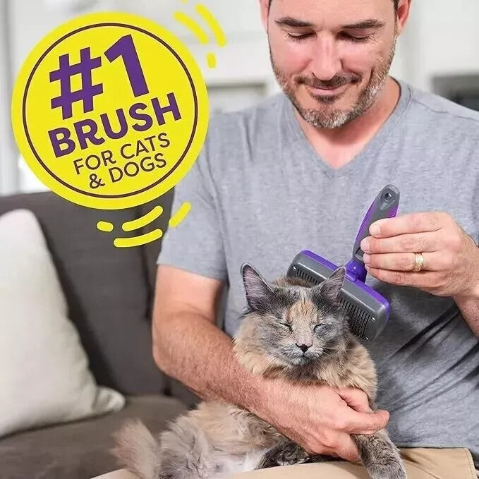 Self Cleaning Dog Cat Slicker Brush Grooming Fur Comb Shedding Hair