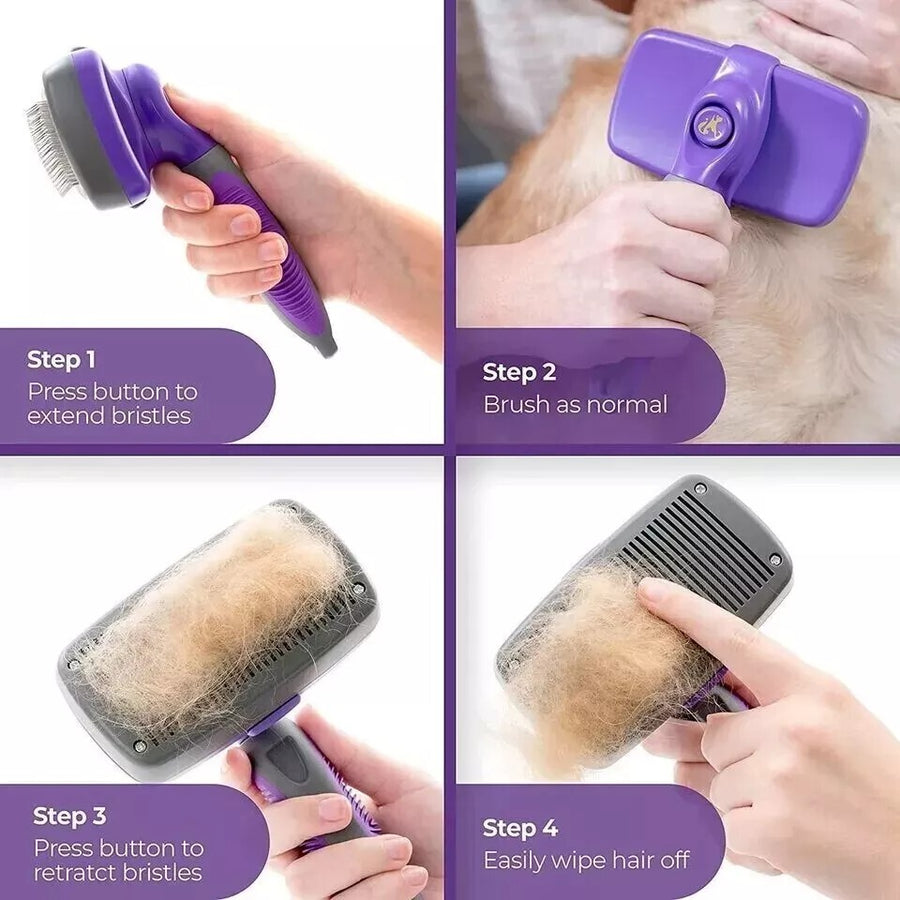 Self Cleaning Dog Cat Slicker Brush Grooming Fur Comb Shedding Hair